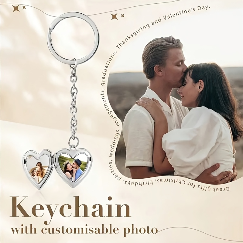 Custom Photo Heart Pendant Keychain Stainless Steel Love Charm
